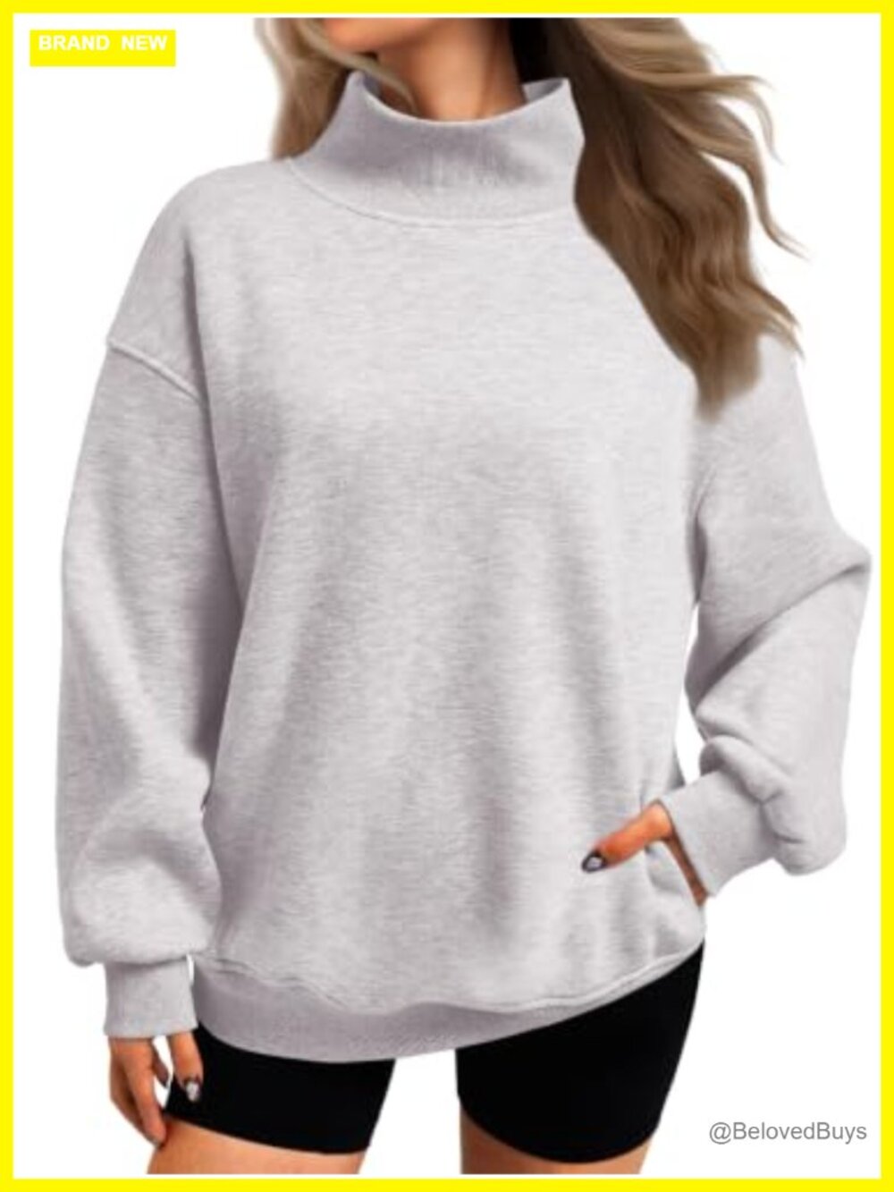 Oversized Mock Neck Sweatshirt Cotton Fleece Pullover Drop Shoulder